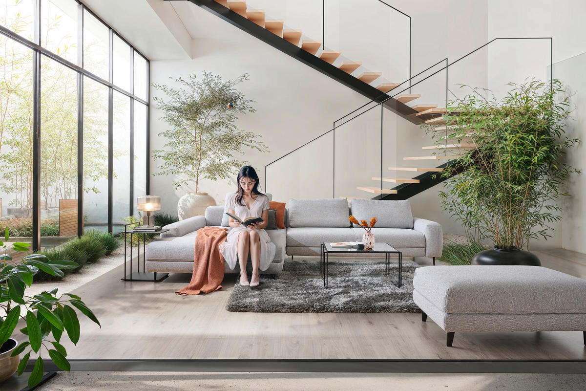 ECKSOFA  in Flachgewebe Hellgrau  225/355 cm  - Anthrazit/Hellgrau, Design, Textil/Metall (225/355cm) - Johann Jakob