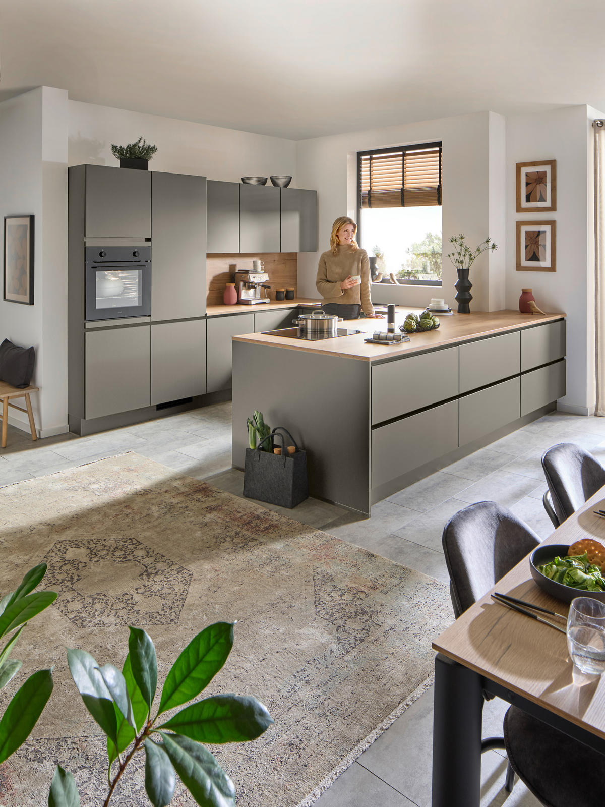 EINBAUKÜCHE   - Taupe/Eichefarben, Design, Holzwerkstoff - Celina