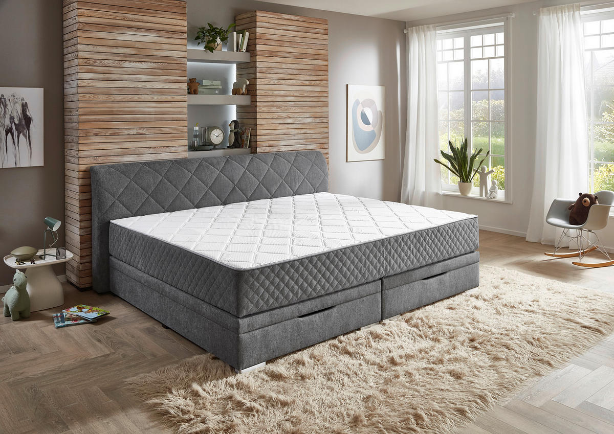 FAMILIENBETT - Chromfarben/Anthrazit, KONVENTIONELL, Kunststoff/Textil (240/200cm) - Boxxx