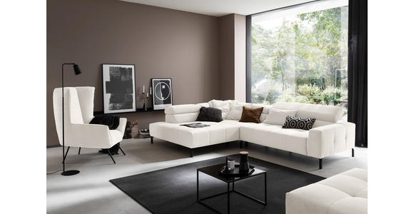 ECKSOFA Weiß Feincord Rücken echt, Kopfteilverstellung, Sitzvorzug  - Schwarz/Weiß, KONVENTIONELL, Textil/Metall (219/311cm) - Hom`in