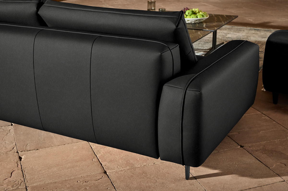 3-SITZER-SOFA  in Echtleder Schwarz   - Anthrazit/Schwarz, Design, Leder/Metall (230/70/109cm) - Johann Jakob