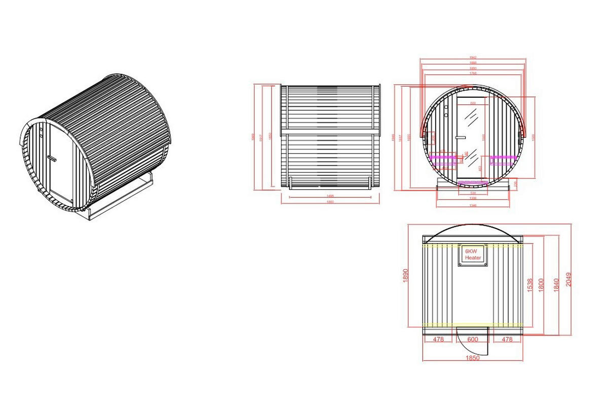 SAUNA für 4 Personen Nyborg  - Naturfarben, KONVENTIONELL, Glas/Holz (204,9/194,9/194,2cm)