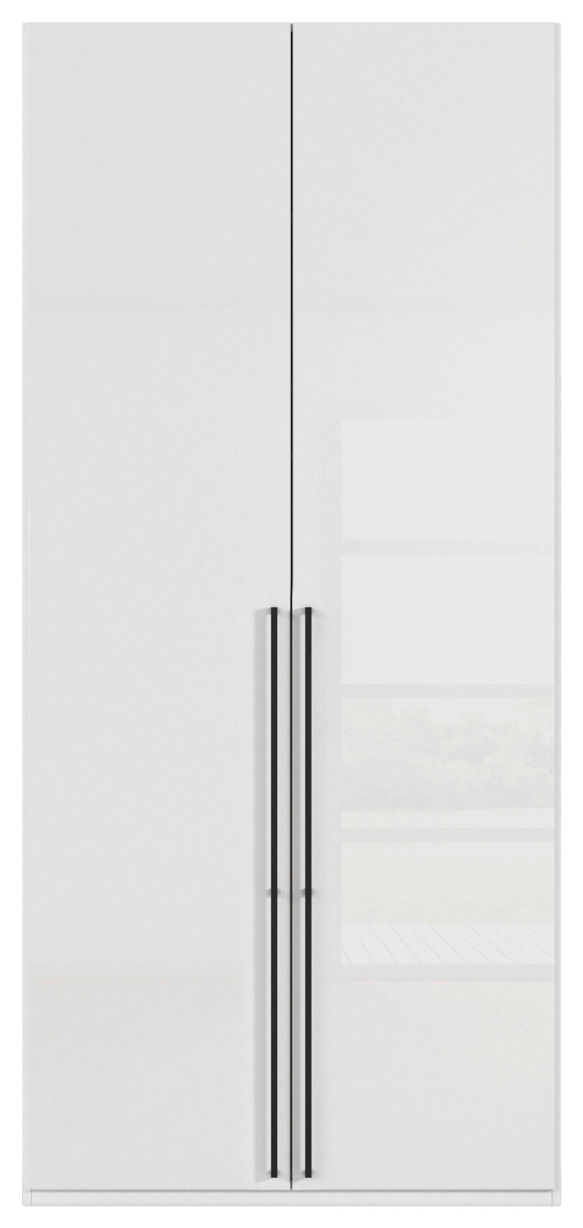 DREHTÜRENSCHRANK 101/235/61 cm,  in Weiß, Weiß Hochglanz, 2-türig  - Weiß Hochglanz/Schwarz, Basics, Holzwerkstoff/Metall (101/235/61cm) - Novel