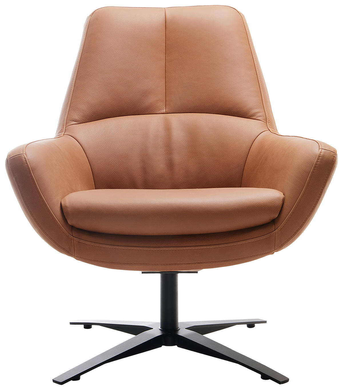 SESSEL BE ORGANIC Echtleder Cognac    - Cognac/Schwarz, MODERN, Leder/Metall (81/92/83cm) - Trendmanufaktur