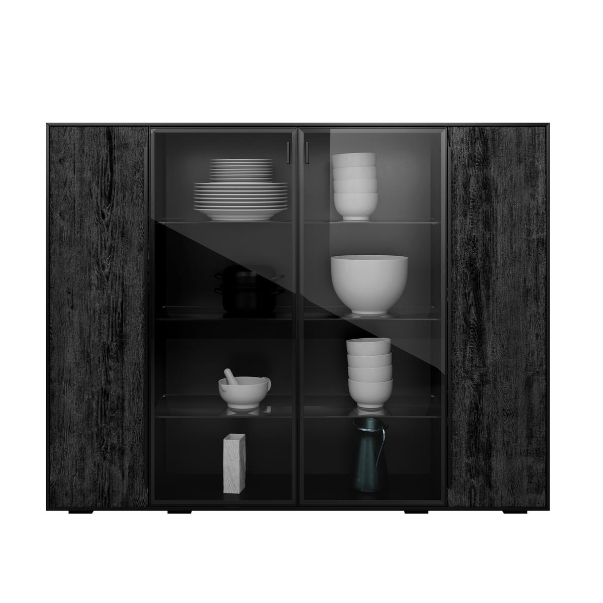 SIDEBOARD Schwarz, Eichefarben  152/119,1/39,5 cm  - Eichefarben/Anthrazit, Natur, Glas/Holz (152/119,1/39,5cm) - Valnatura