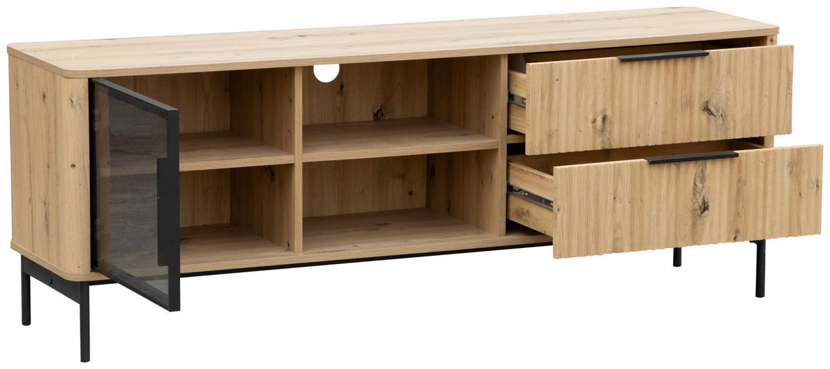 LOWBOARD  in 157/57/40 cm  - Schwarz/Eiche Artisan, Design, Glas/Holzwerkstoff (157/57/40cm) - MID.YOU