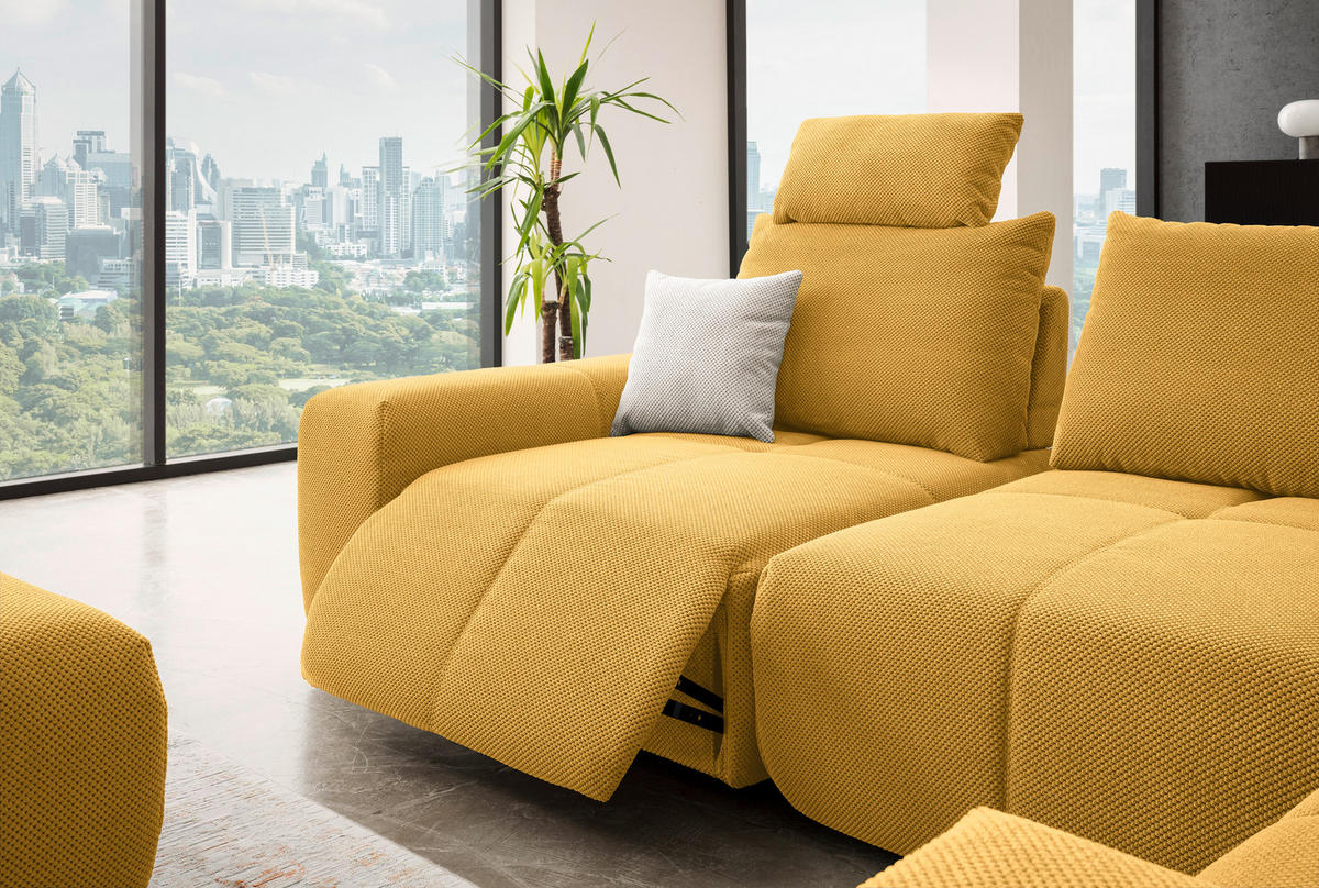 ECKSOFA in Velours Currygelb  - Currygelb/Schwarz, Design, Kunststoff/Textil (326/236cm) - Xora