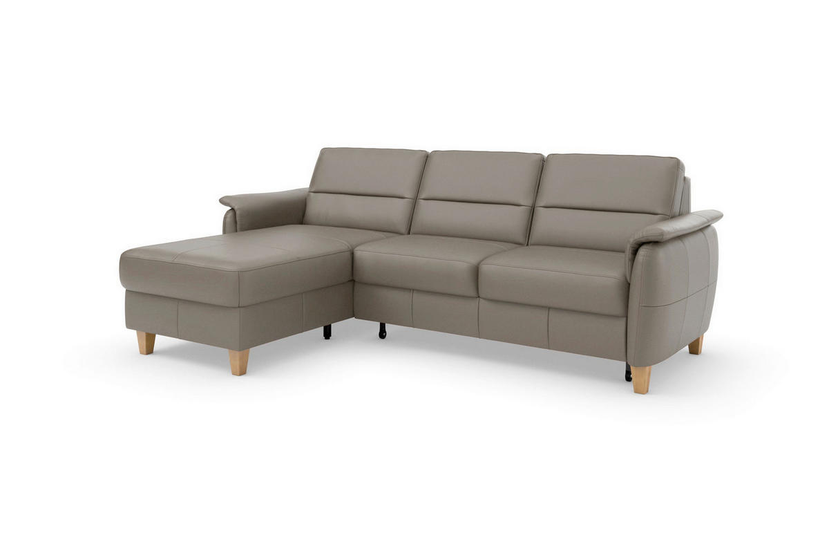 ECKSOFA PALMERA E Grau Kombination Echtleder/Stoff Mikrofaser Bettkasten  - Eichefarben/Grau, Basics, Leder/Holz (163/244cm) - Sit & More