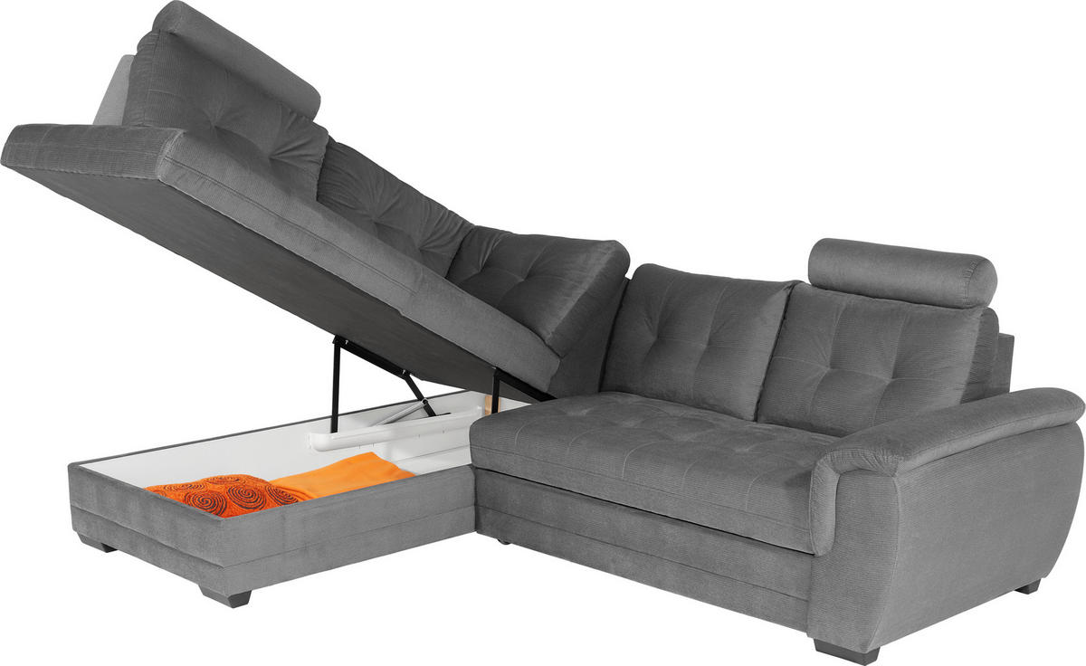 ECKSOFA in Webstoff Dunkelgrau  - Dunkelgrau/Dunkelbraun, Konventionell, Kunststoff/Textil (183/251cm) - Livetastic