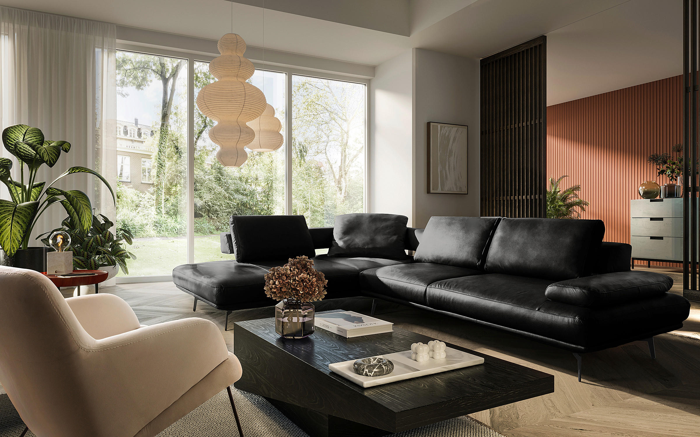 ECKSOFA Schwarz Echtleder  - Schwarz/Grau, Design, Leder/Metall (237/306cm) - Livetastic