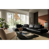 ECKSOFA Schwarz Echtleder  - Schwarz/Grau, Design, Leder/Metall (237/306cm) - Livetastic