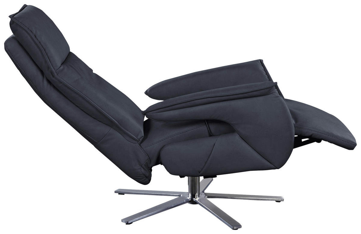 FERNSEHSESSEL in Dunkelblau  - Edelstahlfarben/Dunkelblau, Modern, Leder/Metall (77/116/80cm) - Livetastic