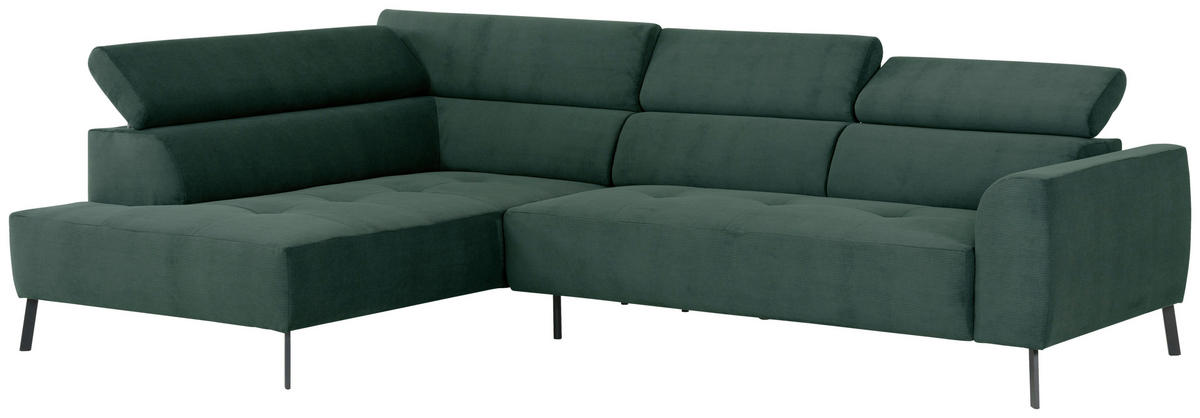 ECKSOFA in Feincord Waldgrün  205/280 cm  - Waldgrün/Schwarz, Design, Textil/Metall (205/280cm) - Xora