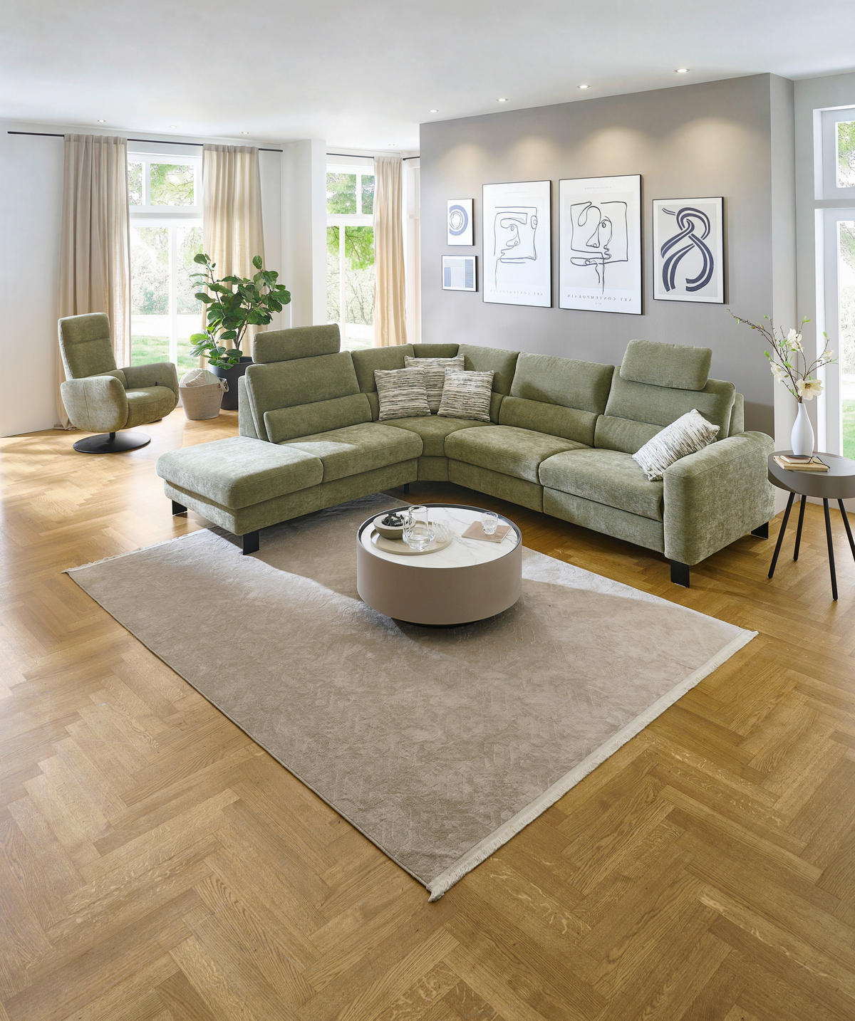ECKSOFA Olivgrün Chenille  - Schwarz/Olivgrün, Design, Textil/Metall (248/285cm) - Beldomo Comfort