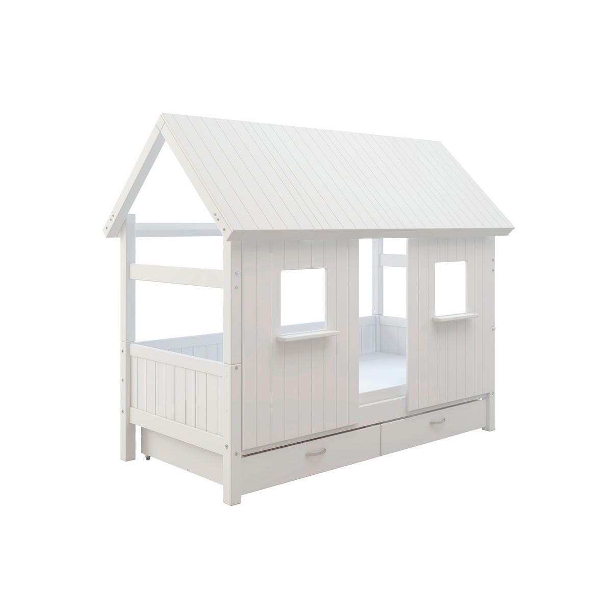 HAUSBETT 90/200 cm,  in Weiß, Rollrost, Bettschublade  - Weiß, MODERN, Holz (90/200cm) - Chameo