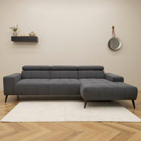 ECKSOFA TRENTO Grau Mikrofaser  - Dunkelgrau/Schwarz, MODERN, Textil/Metall (287/175cm) - MID.YOU