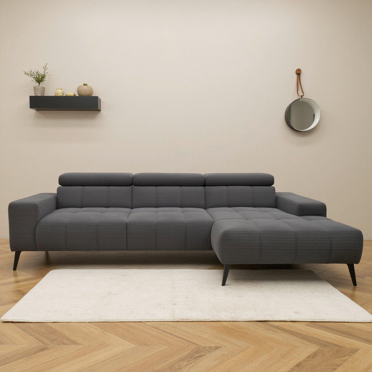 ECKSOFA TRENTO Grau Mikrofaser  - Dunkelgrau/Schwarz, MODERN, Textil/Metall (287/175cm) - MID.YOU