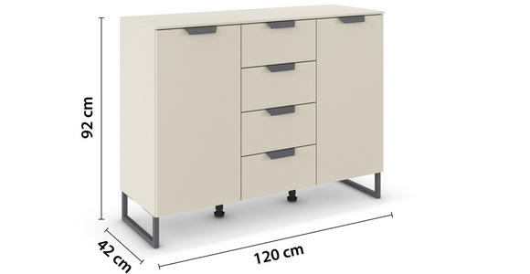 SIDEBOARD  in 120/92/42 cm  - Champagner/Dunkelgrau, Design, Holzwerkstoff/Metall (120/92/42cm) - Xora
