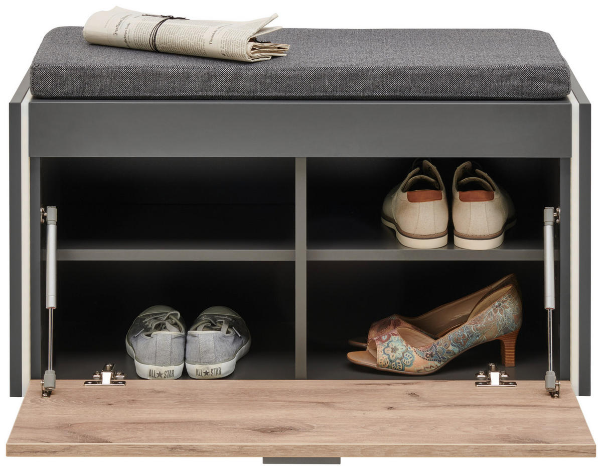 GARDEROBENBANK  in 86/43/37 cm  - Eichefarben/Grau, Design, Holzwerkstoff/Kunststoff (86/43/37cm) - Hom`in