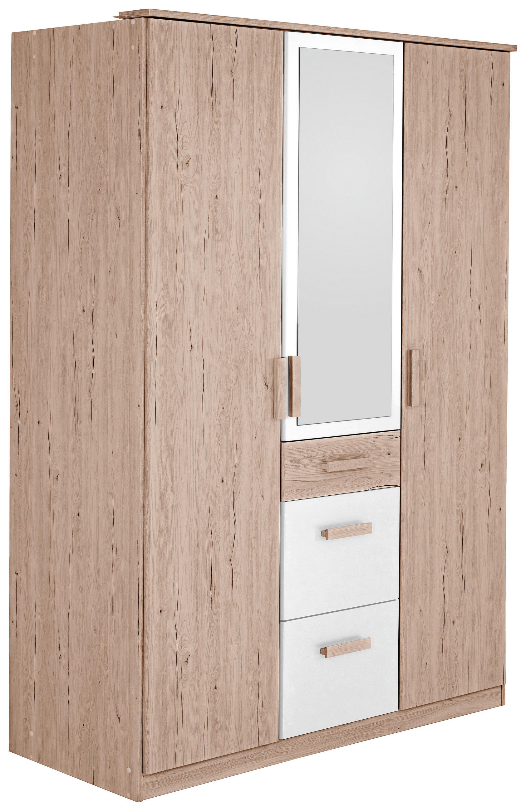 DREHTÜRENSCHRANK 3-türig Weiß, Eichefarben  - Eichefarben/Weiß, Design, Glas/Holzwerkstoff (135/199/58cm) - MID.YOU