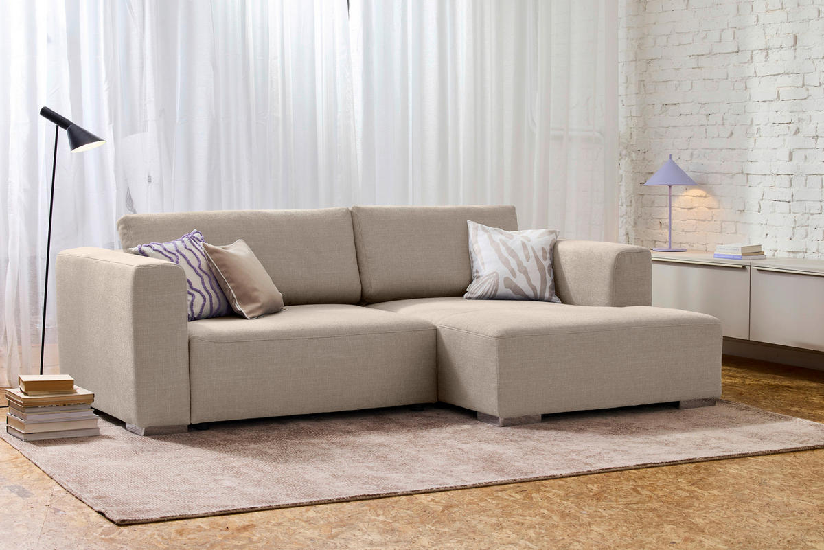 ECKSOFA Heaven Beige Flachgewebe  - Chromfarben/Beige, KONVENTIONELL, Textil/Metall (242/162cm) - Tom Tailor