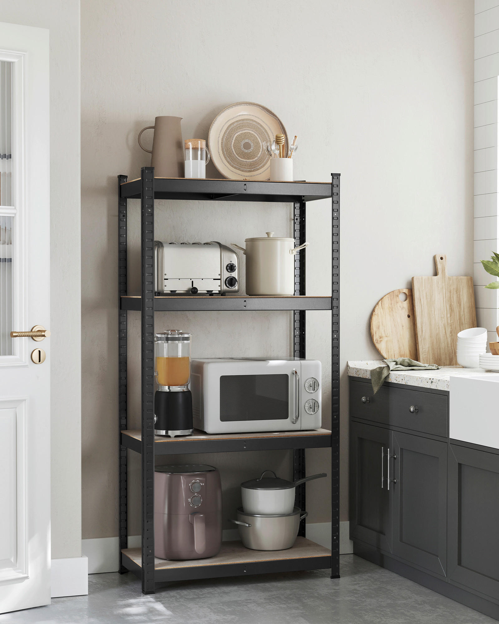 REGÁL NA TĚŽKÉ NÁKLADY - černá/šedobéžová, Basics, kov/kompozitní dřevo (80/160/40cm)