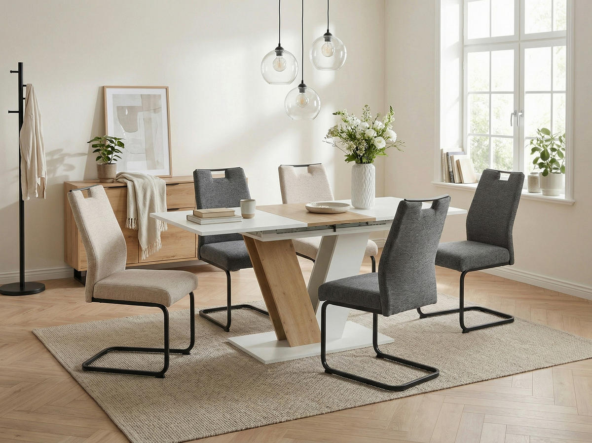 ESSTISCH Weiß, Eiche Artisan rechteckig  ausziehbar  - Weiß/Eiche Artisan, MODERN, Holzwerkstoff (110-150/76/70cm) - MID.YOU