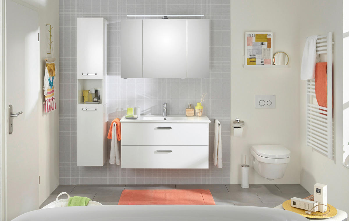 FÜRDŐSZOBABÚTOR - krómszínű/fehér, Design, faalapú anyag/üveg (100cm) - Xora