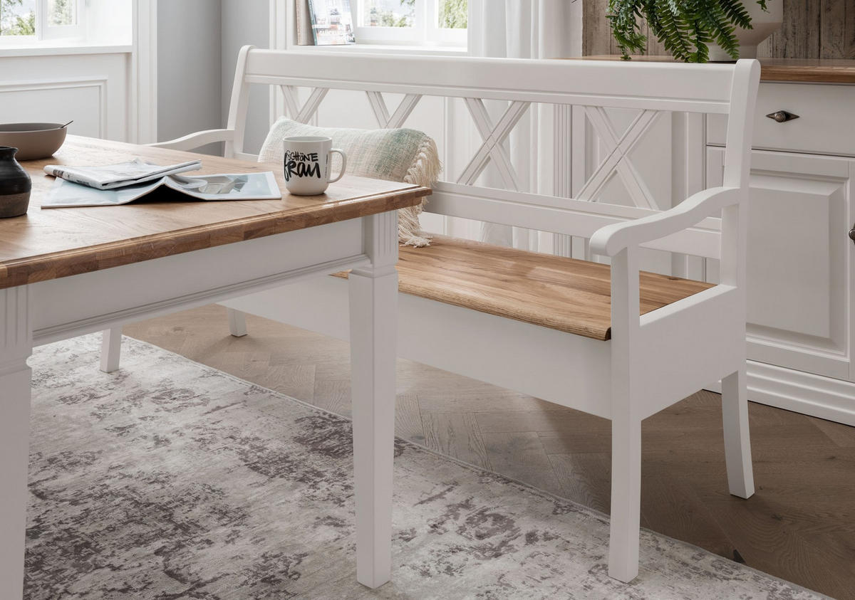 SITZBANK 180/0/0 cm Weiß Kiefer massiv  - Eichefarben/Weiß, Design, Holz (180/0/0cm) - Livetastic