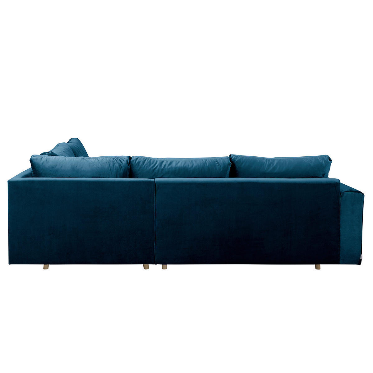 ECKSOFA inkl. Hocker Ariella Blau Samt Rückenkissen, Hocker  - Blau/Naturfarben, Design, Holz/Textil (231/161cm) - Livetastic