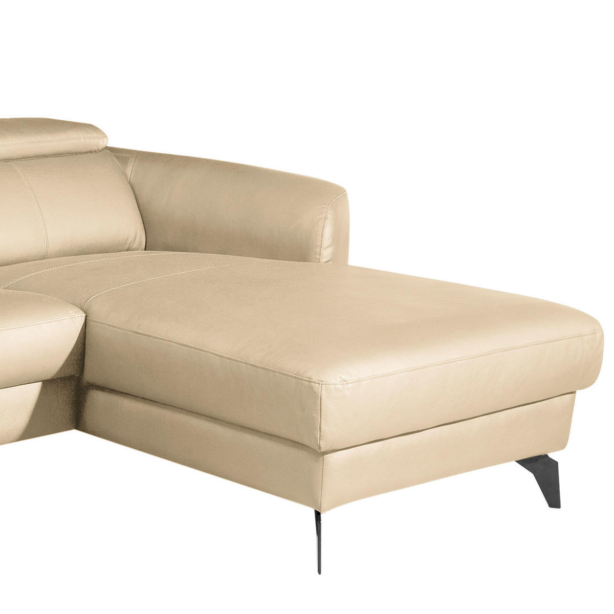 ECKSOFA Beige Echtleder Lederlook  - Beige/Schwarz, Design, Leder/Textil (261/183cm) - Livetastic