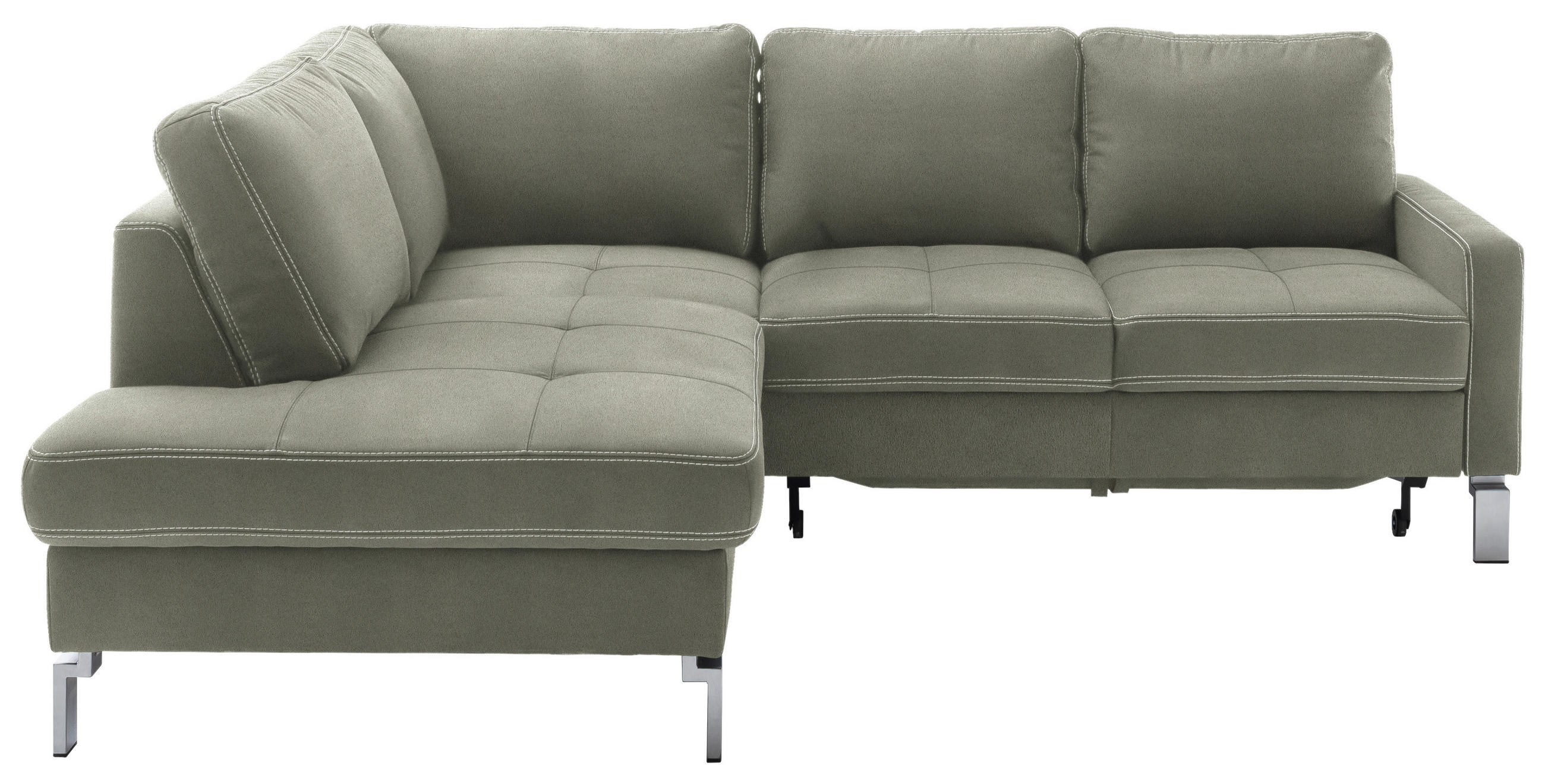 ECKSOFA in Mikrofaser Grau, Grün  - Chromfarben/Beige, Design, Textil/Metall (200/229cm) - Pure Home Lifestyle