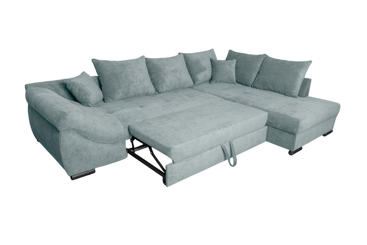 ECKSOFA ATLANTA Hellblau Struktur Liegefläche im Originalstoff  - Schwarz/Hellblau, Design, Textil/Metall (298/202cm) - MID.YOU