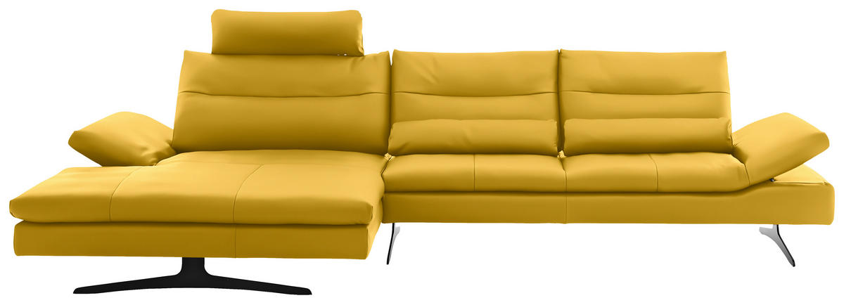 ECKSOFA in Echtleder Gelb  - Gelb/Schwarz, Modern, Leder/Metall (158/342cm) - Chilliano