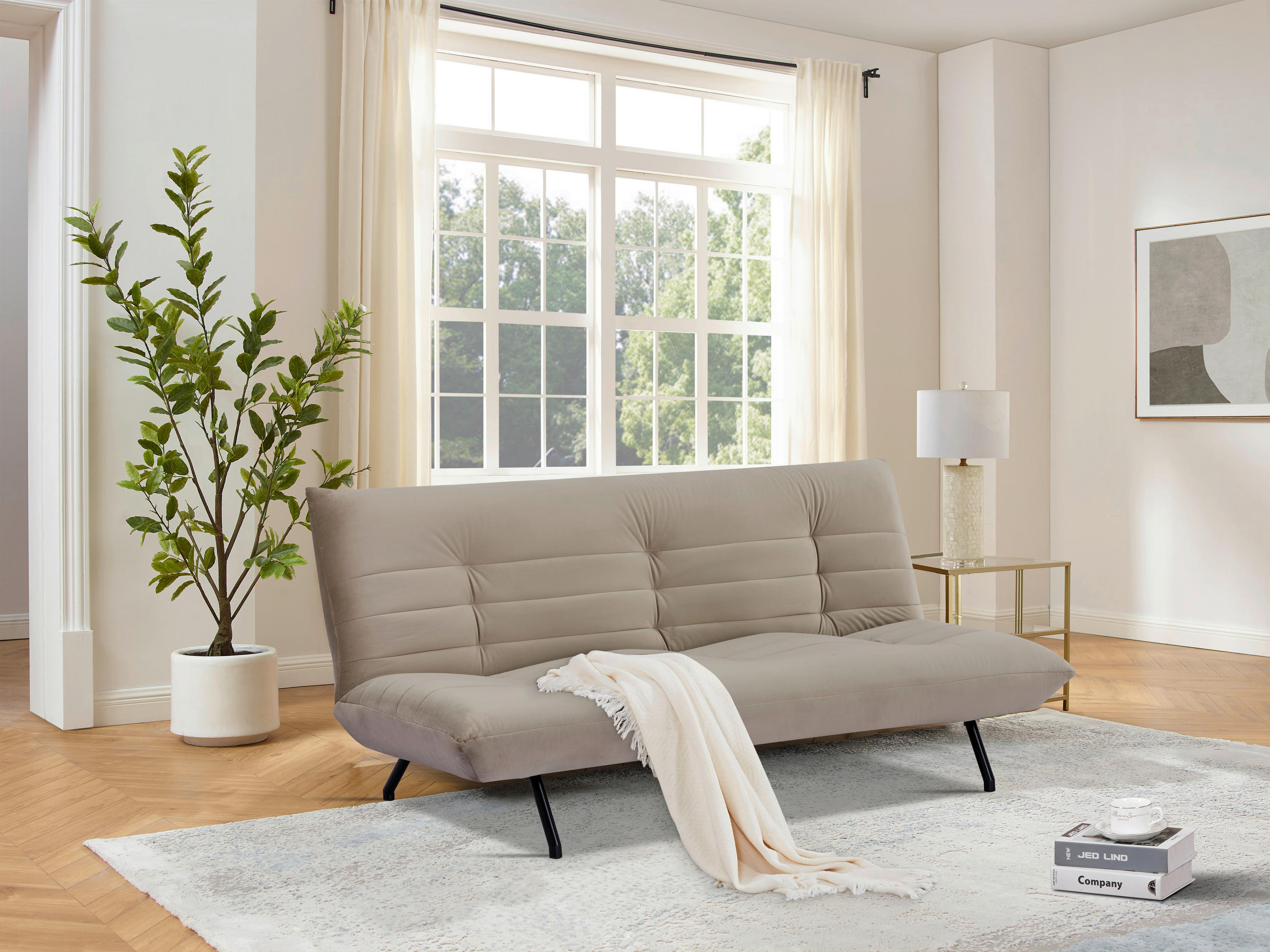 SCHLAFSOFA in Samt Hellbraun  - Hellbraun/Schwarz, MODERN, Textil/Metall (185/82/62cm) - MID.YOU