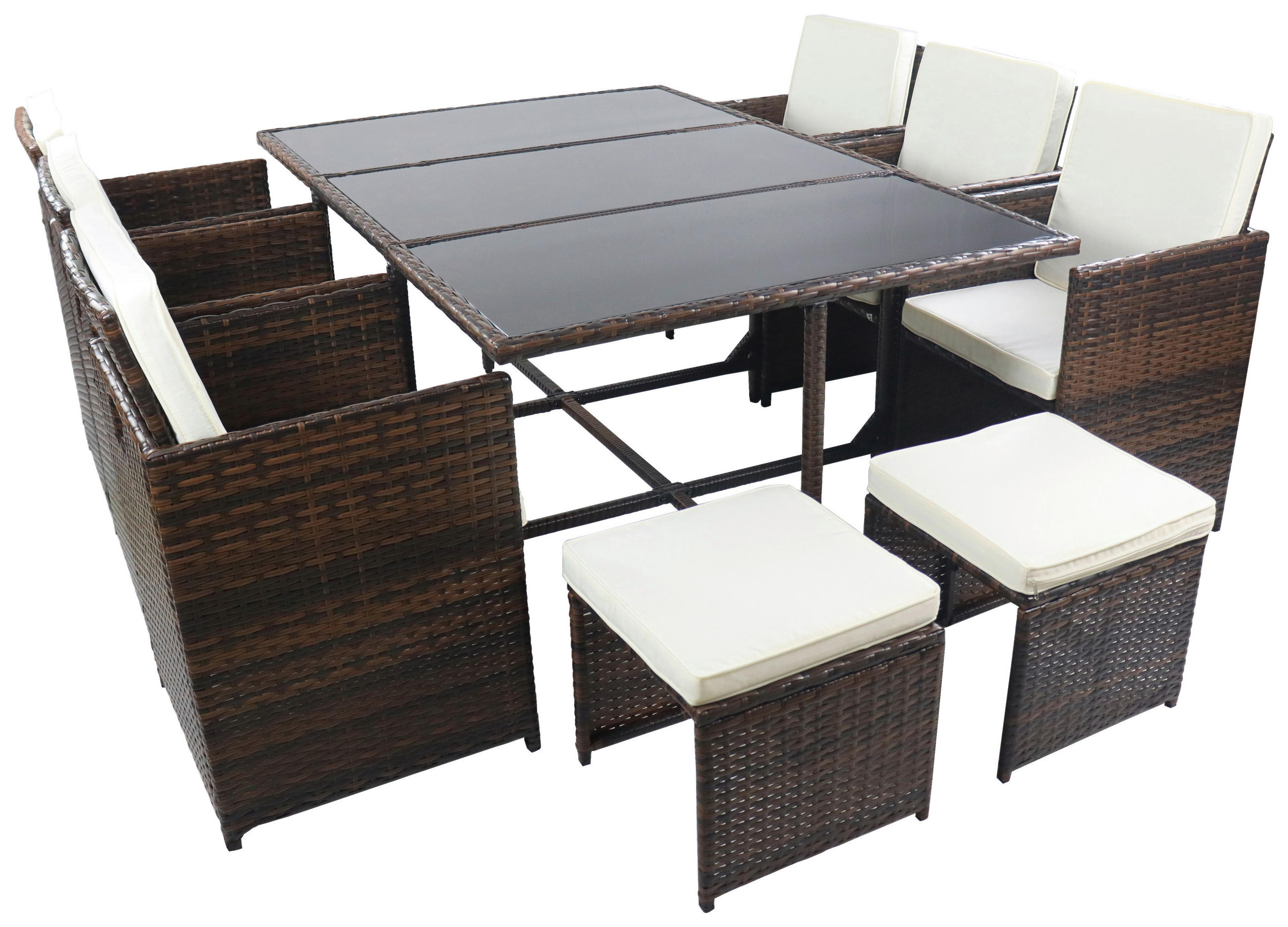 GARTENTISCHGRUPPE  - Creme/Braun, MODERN, Glas/Kunststoff - Gardenson