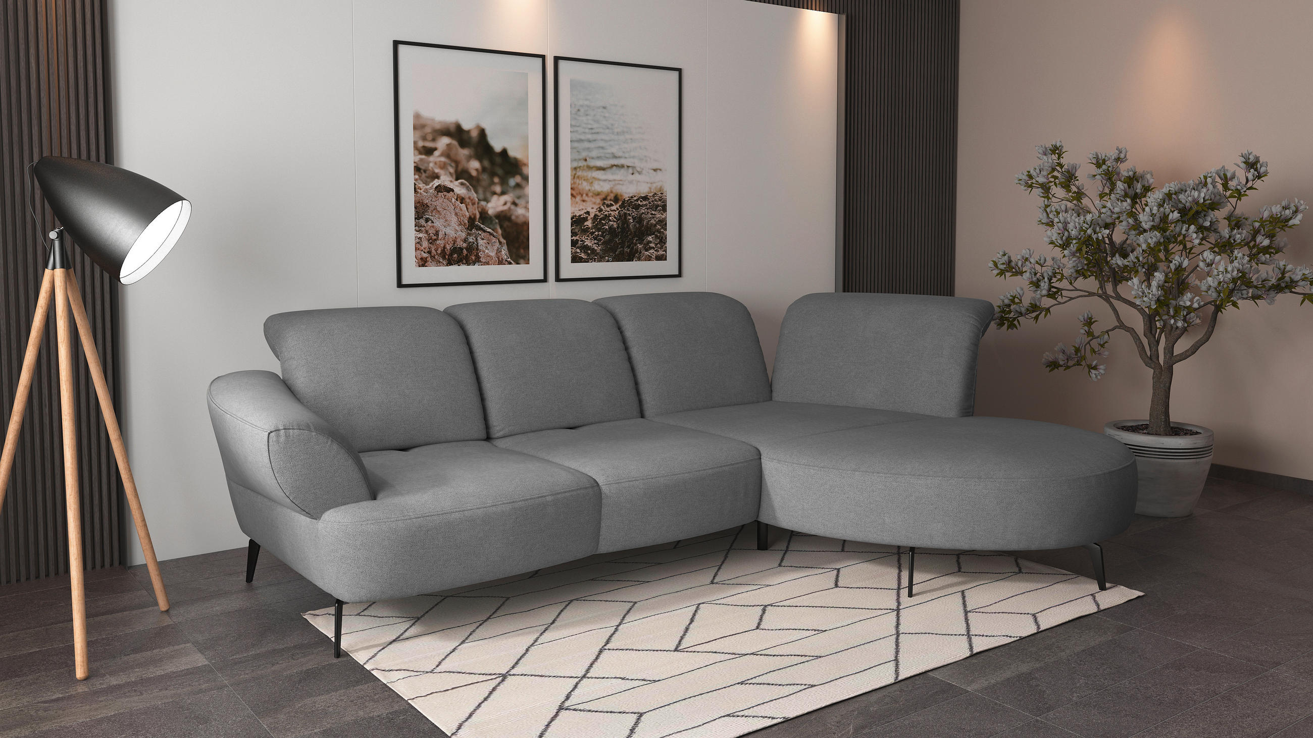 ECKSOFA in Mikrofaser Grau  313/208 cm  - Schwarz/Grau, MODERN, Textil/Metall (313/208cm) - Sit & More
