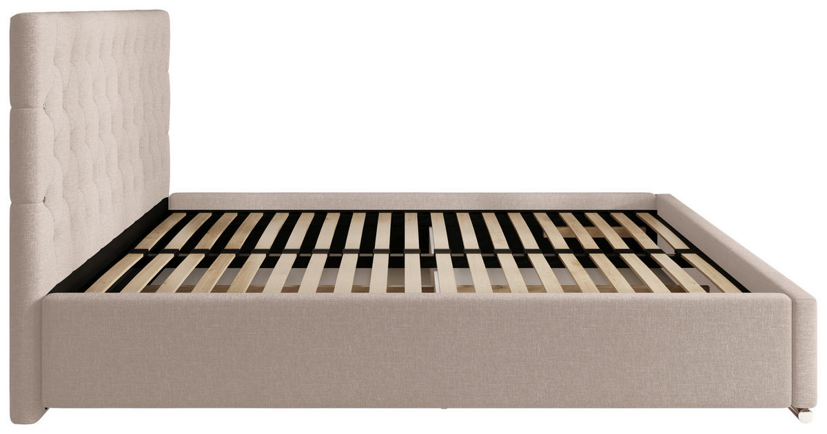 POLSTERBETT 200/200 cm,  in Hellgrau, gepolstertes Kopfteil, Lattenrost, Bettkasten,  - Chromfarben/Hellgrau, MODERN, Holz/Kunststoff (200/200cm) - Chameo