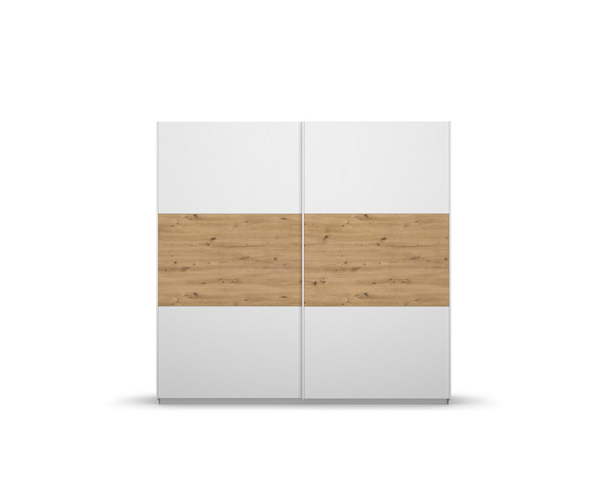 SCHWEBETÜRENSCHRANK  in Weiß, Eiche Artisan  - Weiß/Eiche Artisan, MODERN, Holzwerkstoff/Metall (218/210/54cm) - Rauch Möbel