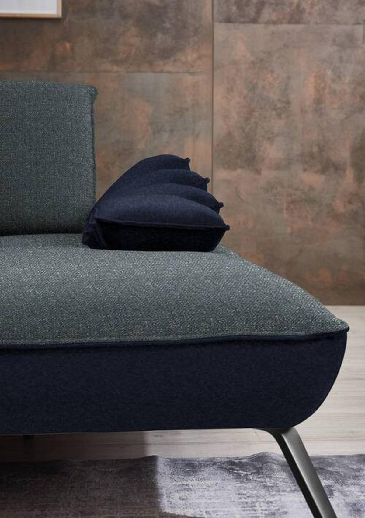 ECKSOFA in Flachgewebe Blaugrau  - Blaugrau/Schwarz, Design, Textil/Metall (301/191cm) - Moderano