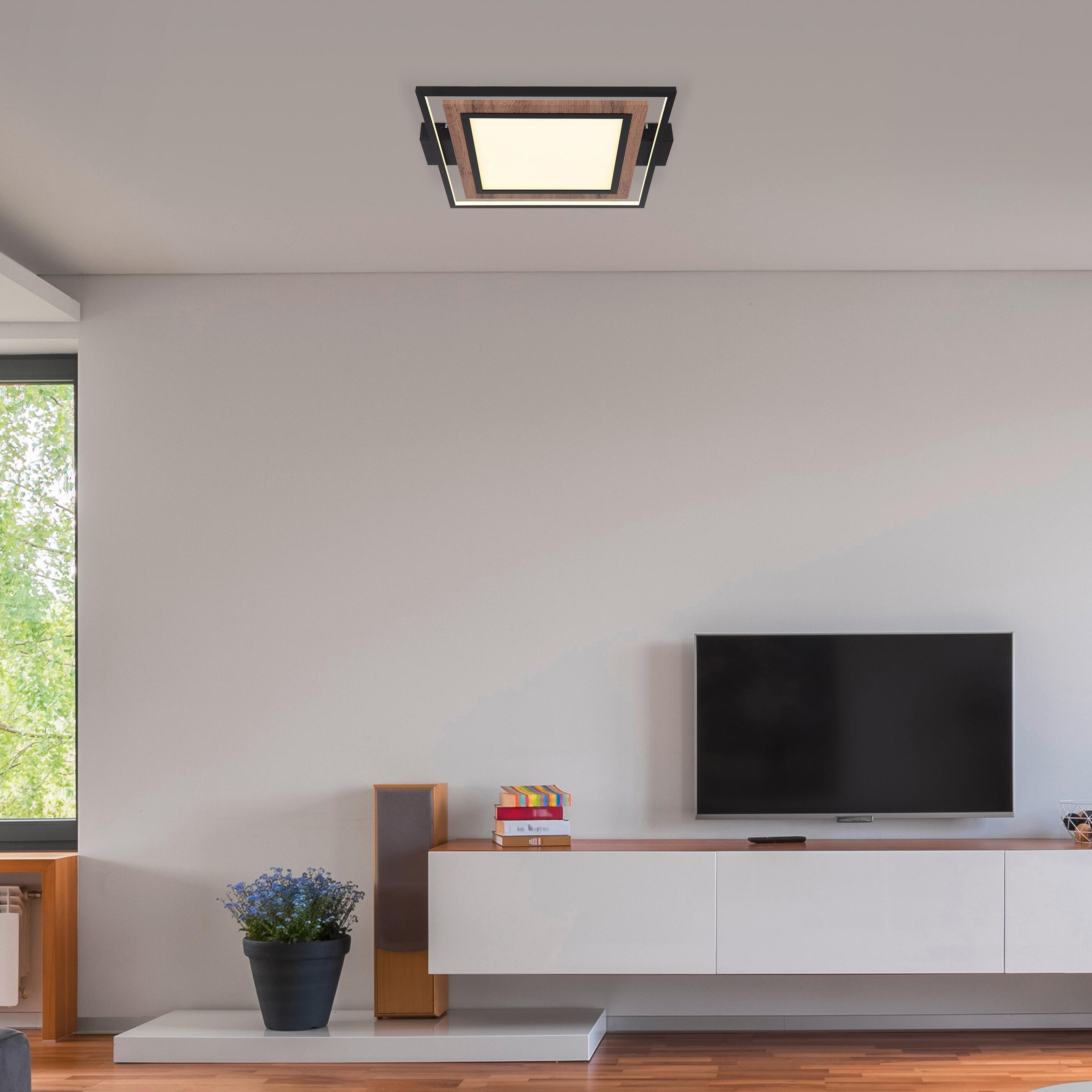 LED-DECKENLEUCHTE 36 W    50/45/5,5 cm  - Dunkelbraun/Opal, Natur, Holzwerkstoff/Kunststoff (50/45/5,5cm) - Globo
