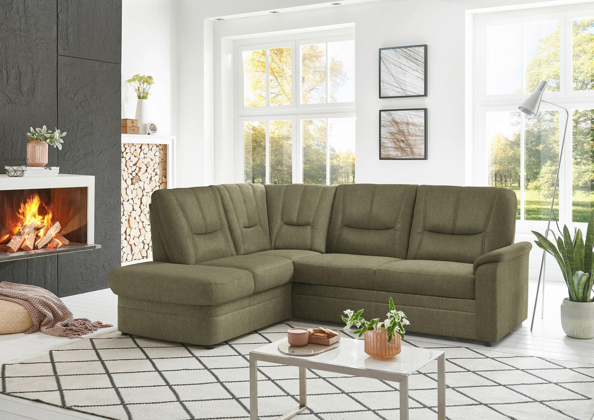 ECKSOFA Chenille Grün  - Schwarz/Grün, Konventionell, Kunststoff/Textil (185/235cm) - Beldomo Comfort