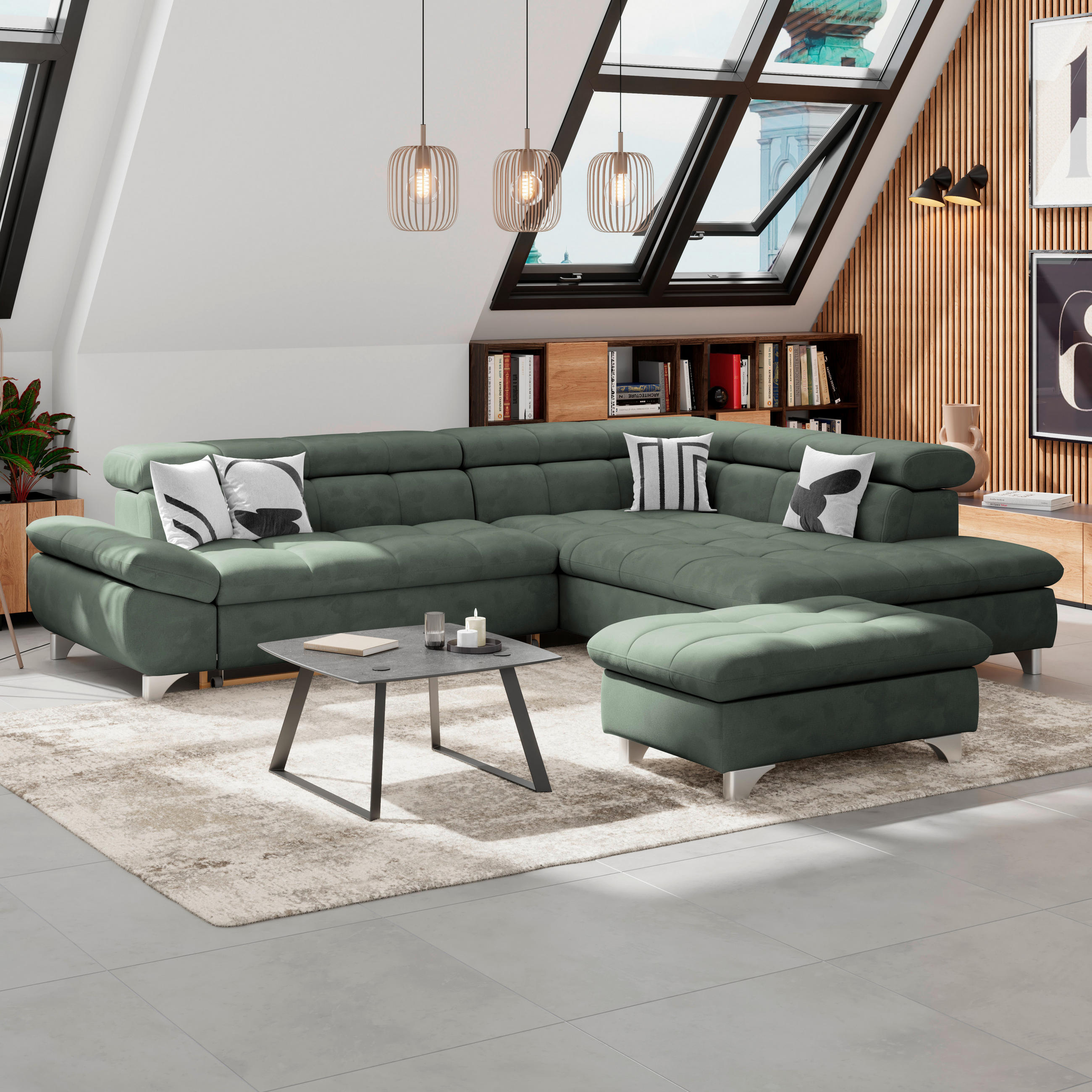 HOCKER Chenille Grün  - Chromfarben/Grün, KONVENTIONELL, Textil/Metall (108/46/108cm) - Livetastic