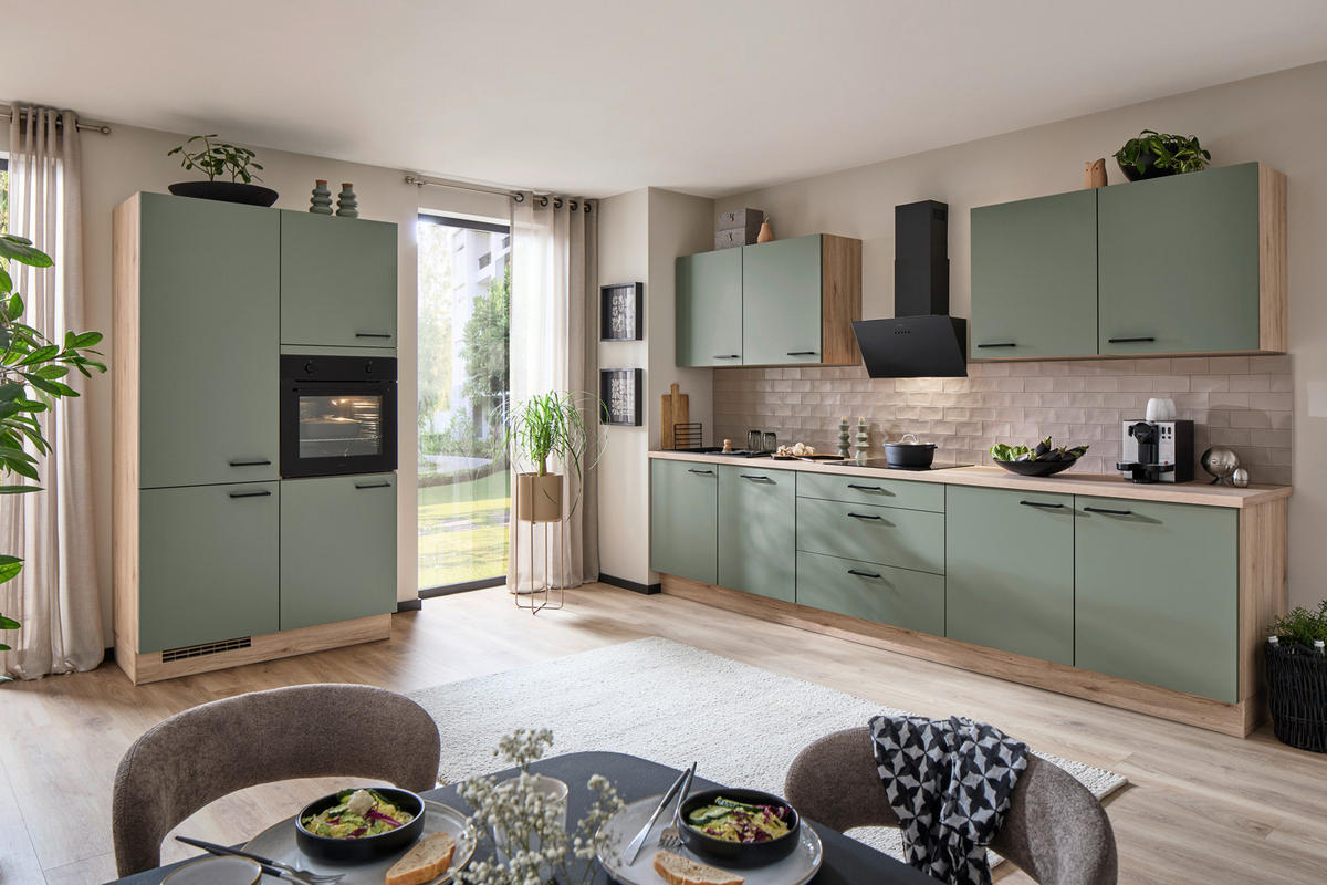 EINBAUKÜCHE 351  - Schilfgrün/Eichefarben, Design, Holzwerkstoff - Nobilia