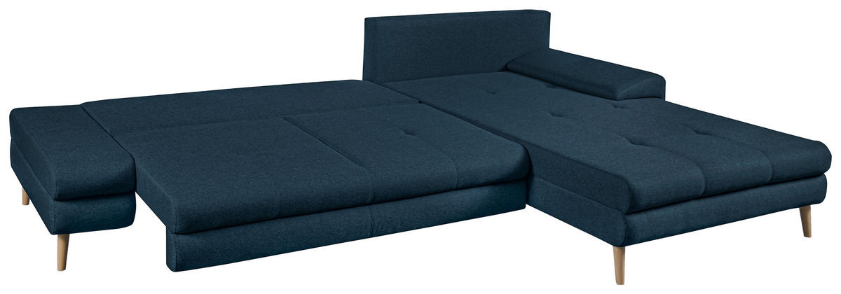 ECKSOFA in Webstoff Dunkelblau  - Erlefarben/Naturfarben, Trend, Holz/Textil (313/215cm) - MID.YOU
