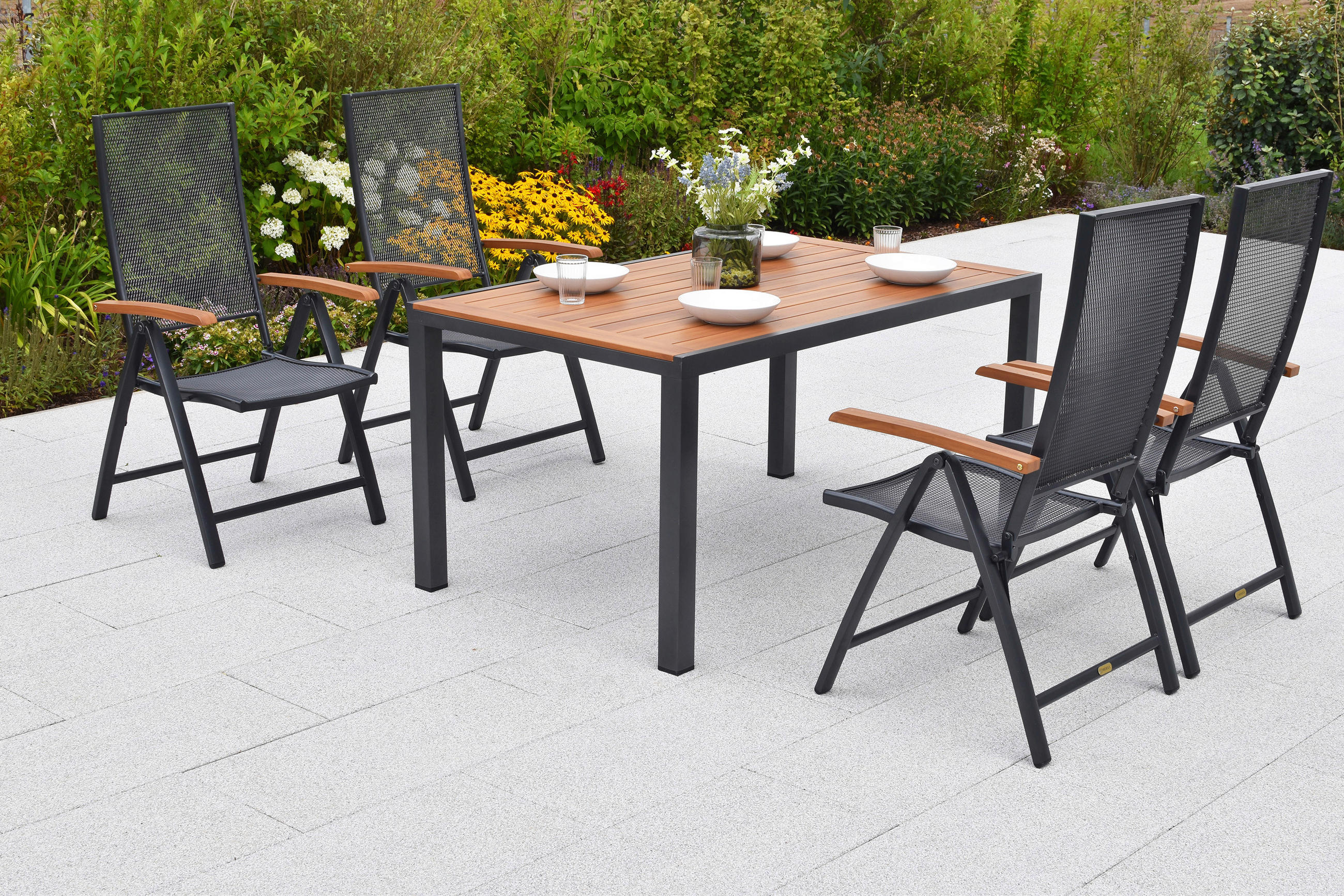 GARTENTISCHGRUPPE Aluminium  - Graphitfarben/Naturfarben, KONVENTIONELL, Metall - Gardenson
