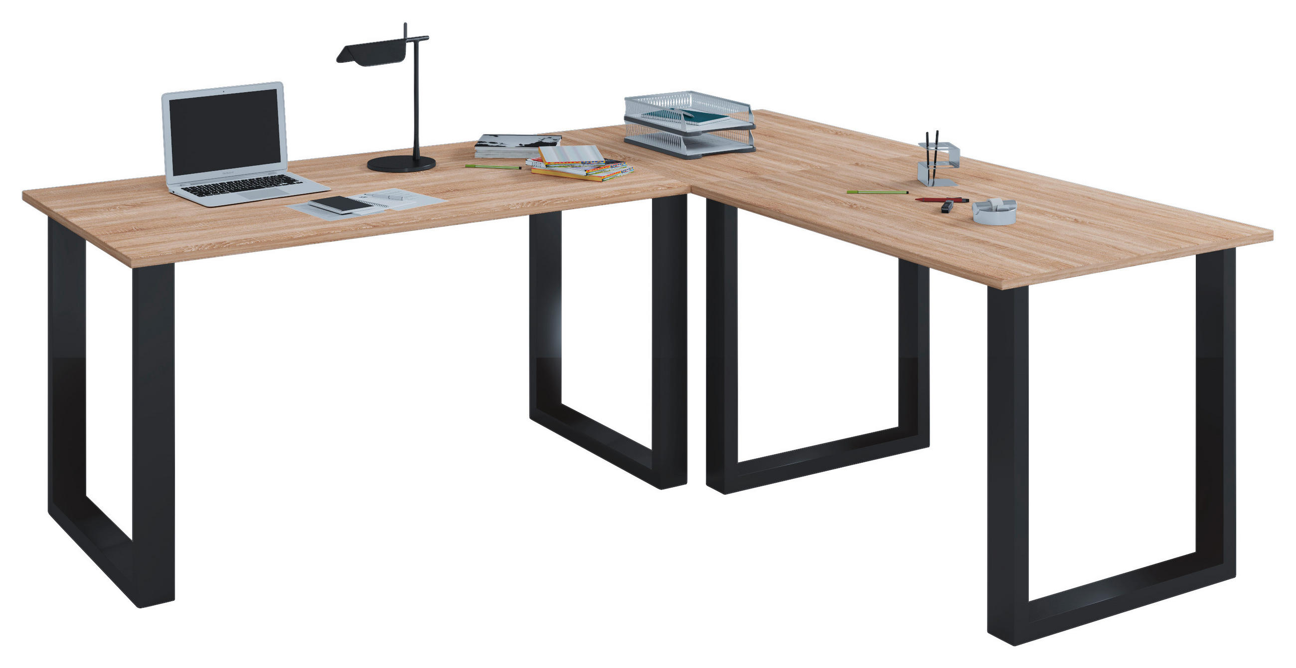 ECKSCHREIBTISCH 160/50/76 cm  in Schwarz, Sonoma Eiche  - Schwarz/Sonoma Eiche, MODERN, Holzwerkstoff/Metall (160/50/76cm) - MID.YOU
