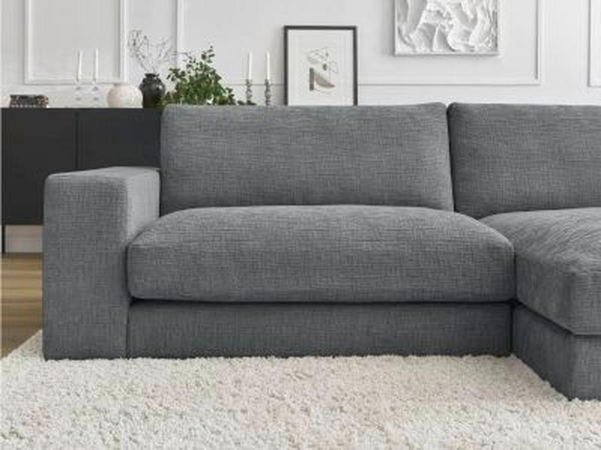 ECKSOFA Ottomane rechts  LEONARD  Dunkelgrau Struktur  - Dunkelgrau/Schwarz, MODERN, Kunststoff/Textil (274/159cm)