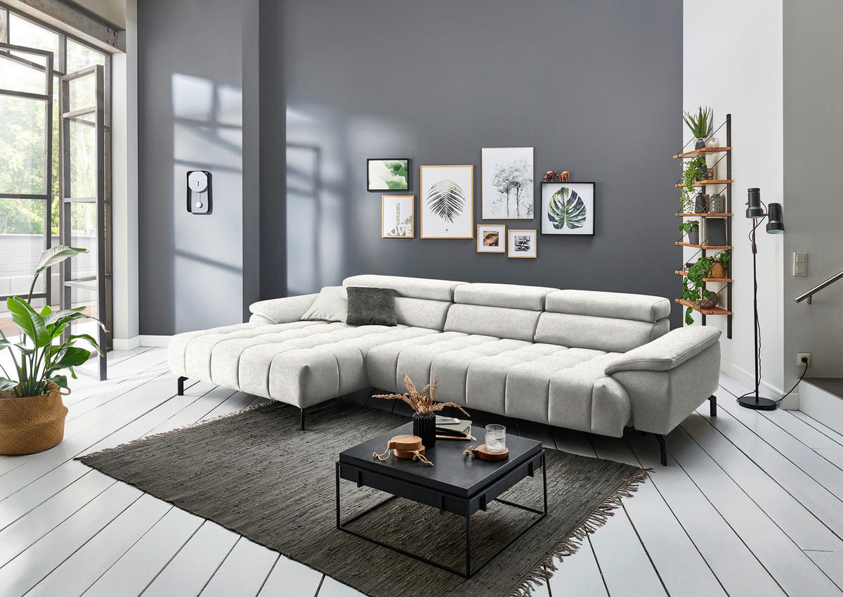 ECKSOFA in Chenille Beige  - Beige/Schwarz, Design, Textil/Metall (190/329cm) - Beldomo Style