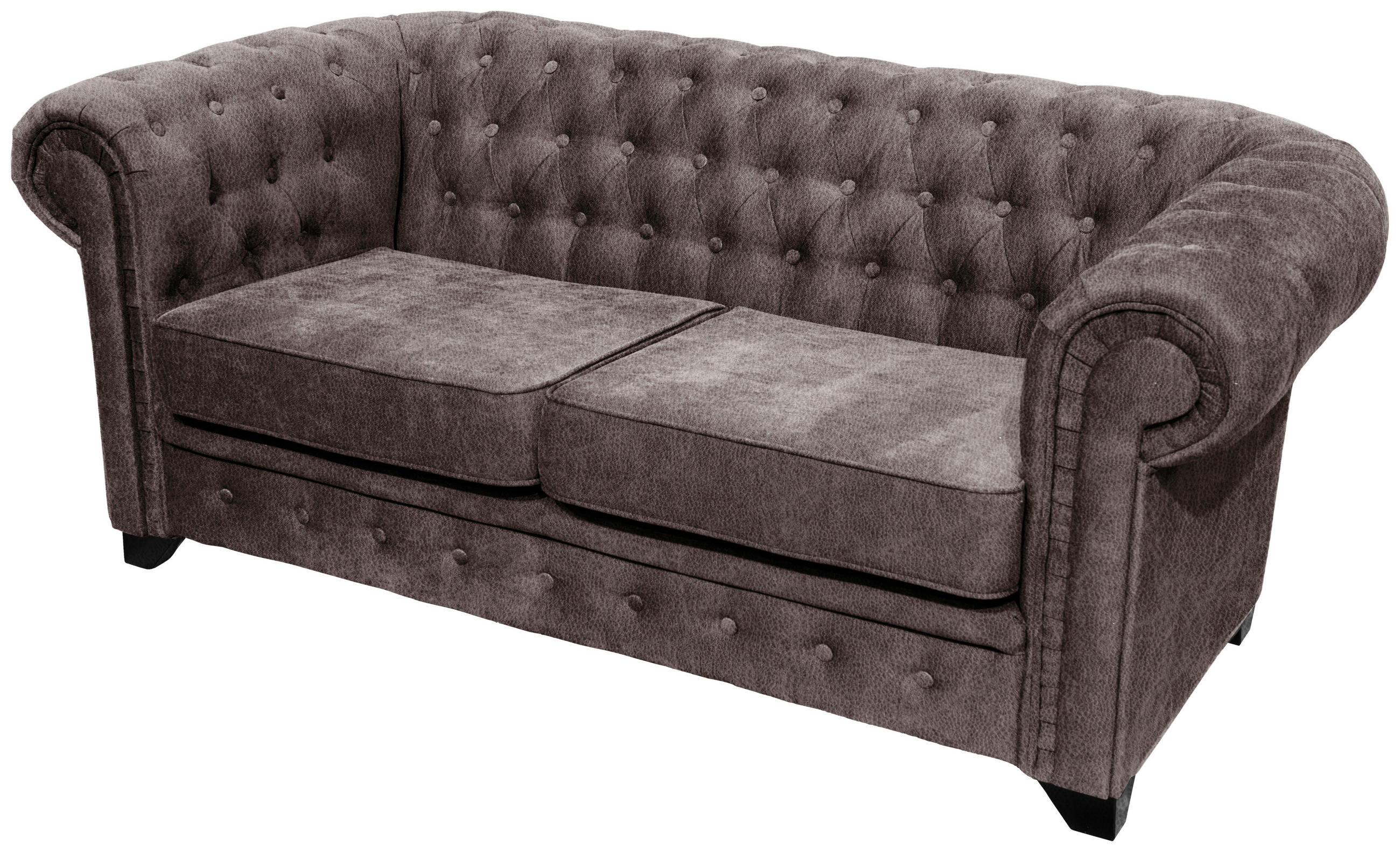CHESTERFIELD-SOFA CHESTERFIELD in Flachgewebe Braun  - Schwarz/Braun, KONVENTIONELL, Holz/Holzwerkstoff (182/72/92cm) - Livetastic